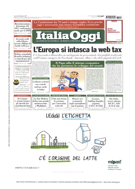 Italia oggi : quotidiano di economia finanza e politica